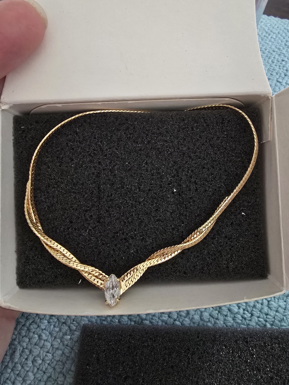 Gold Braided Necklace with Marquise Crystal Accent